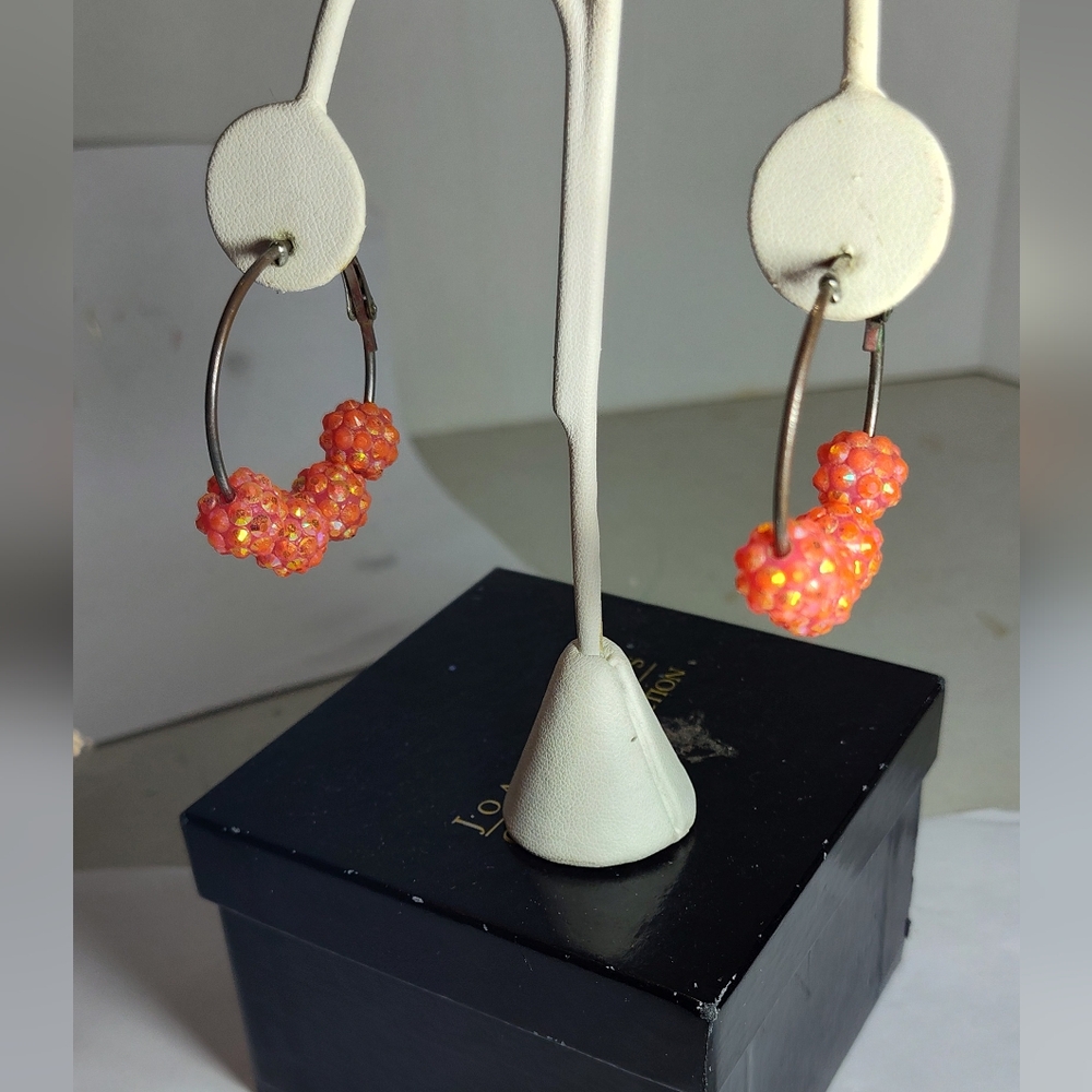 Orange Sparkle Beaded Hoop Earrings NWOT